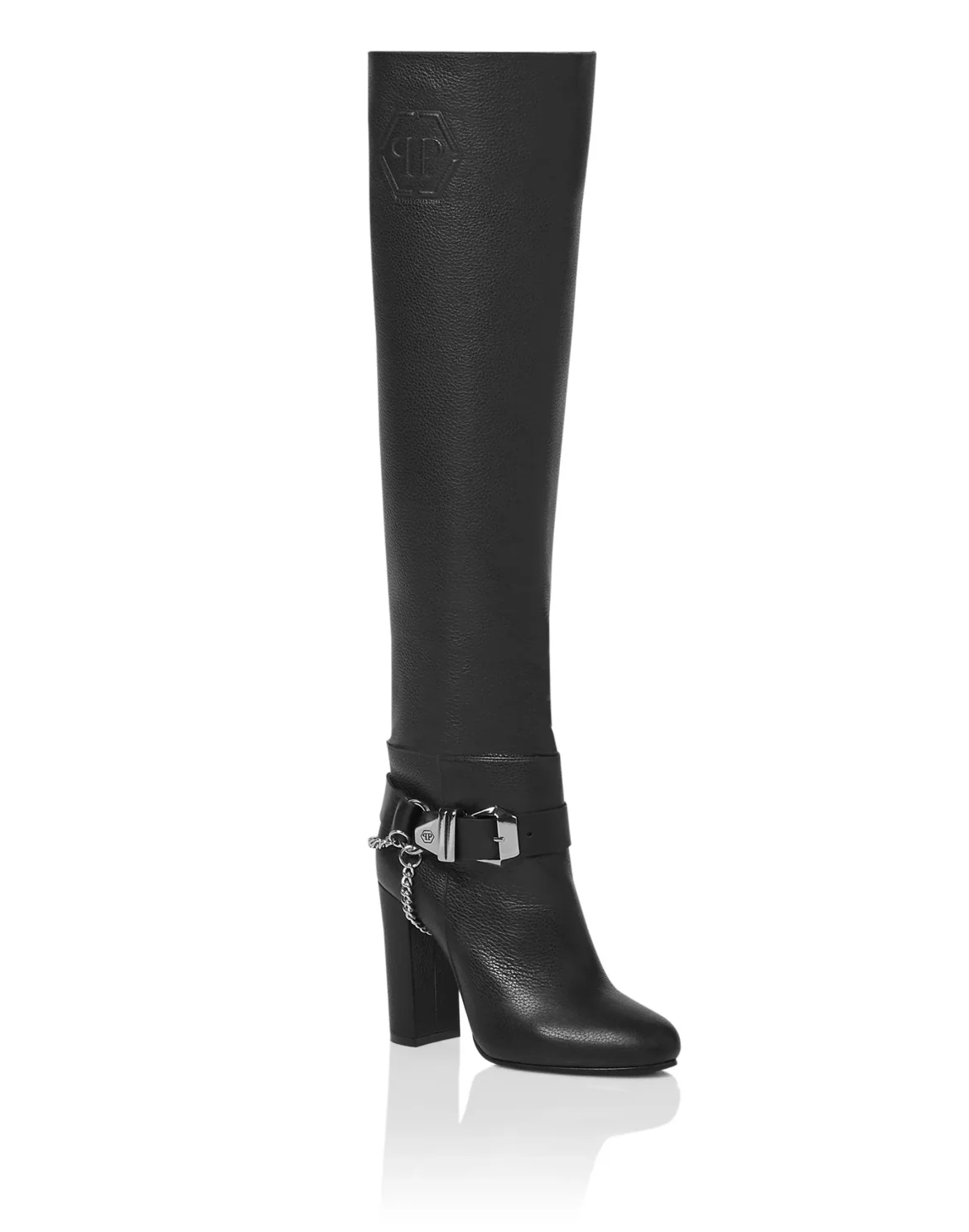 Leather Boots High Heels High Embossed Hexagon, цвет: Черный