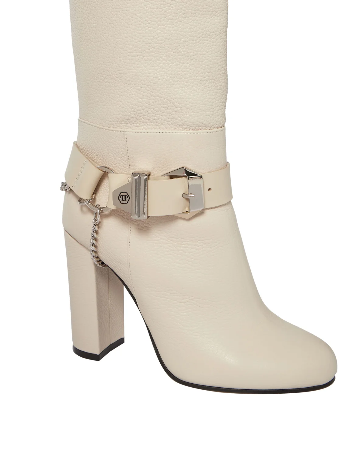 Leather Boots High Heels High Embossed Hexagon, цвет: Бежевый