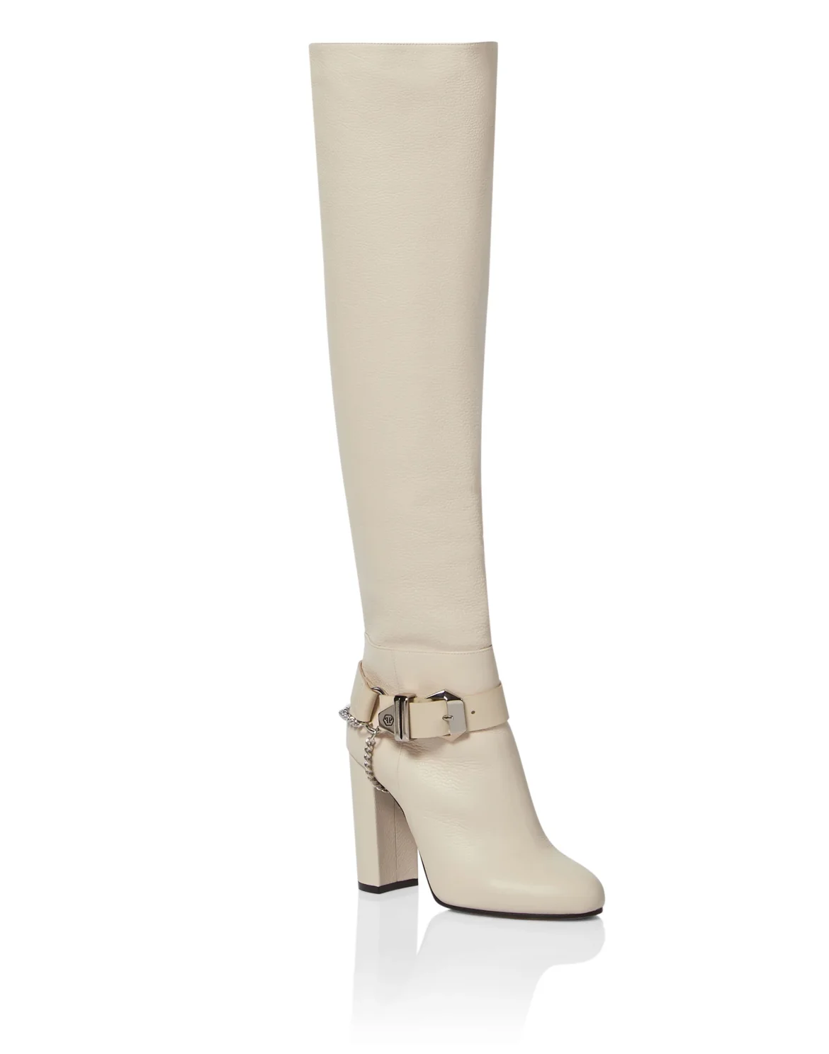 Leather Boots High Heels High Embossed Hexagon, цвет: Бежевый