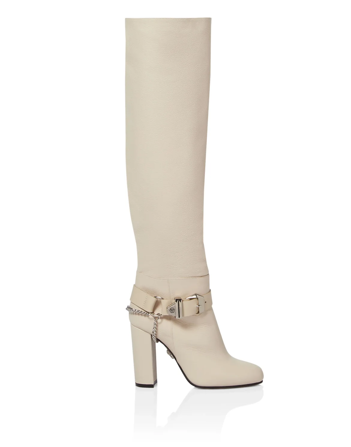 Leather Boots High Heels High Embossed Hexagon, цвет: Бежевый