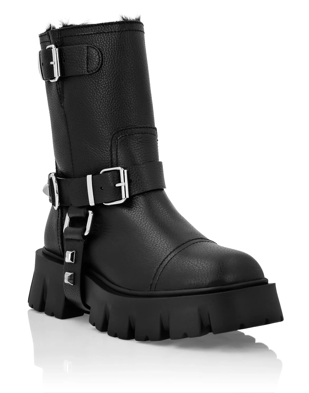 Leather Biker Boots Studs, цвет: Черный