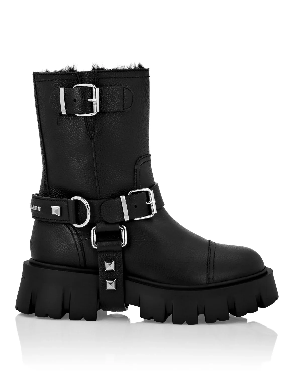 Leather Biker Boots Studs, цвет: Черный