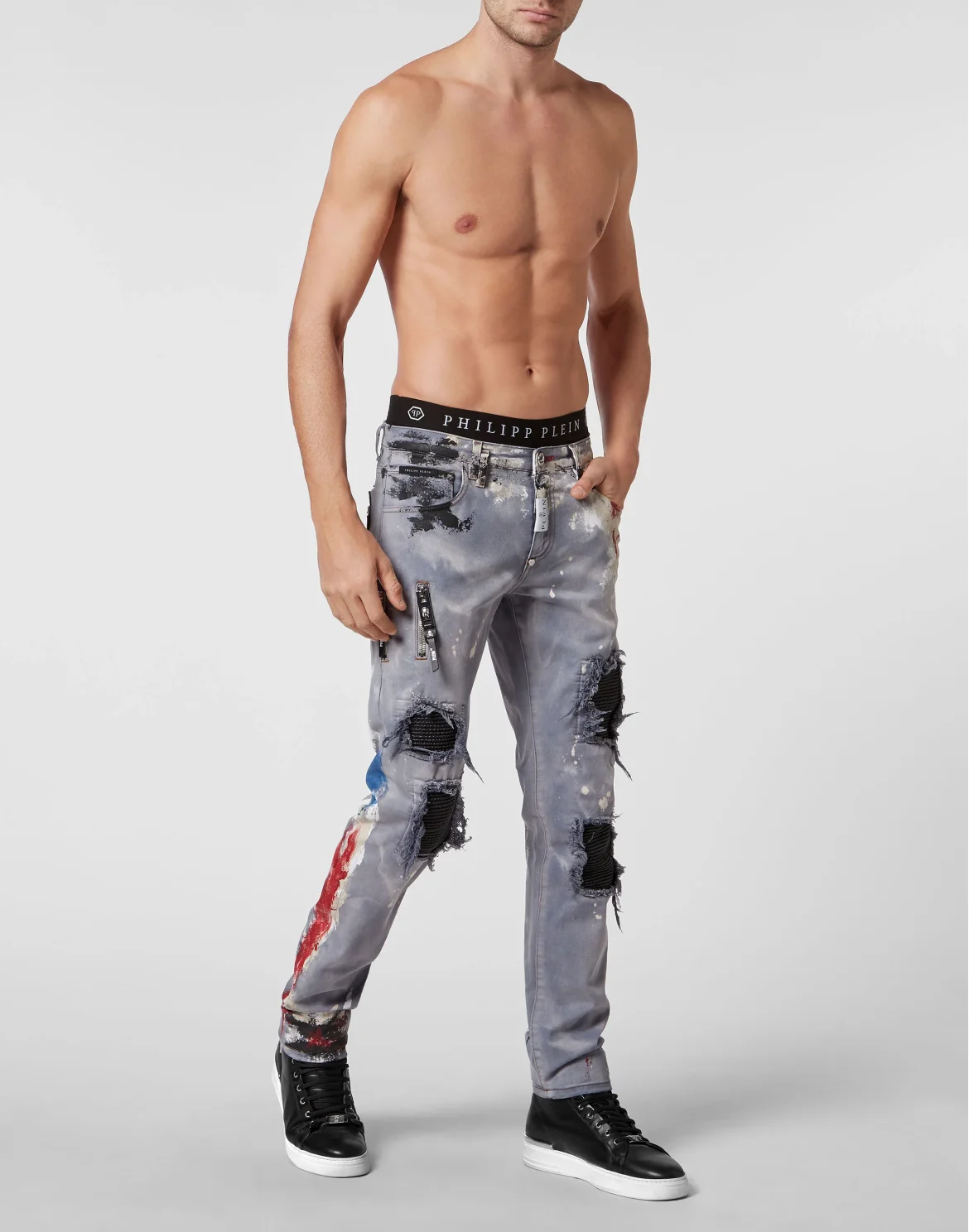 Denim Trousers Rock Star fit Painted, цвет: Синий