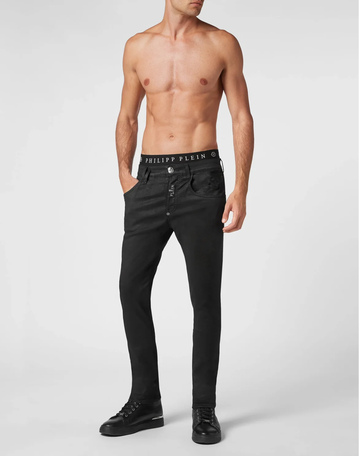 Denim Trousers Skinny Fit Skull, цвет: Черный