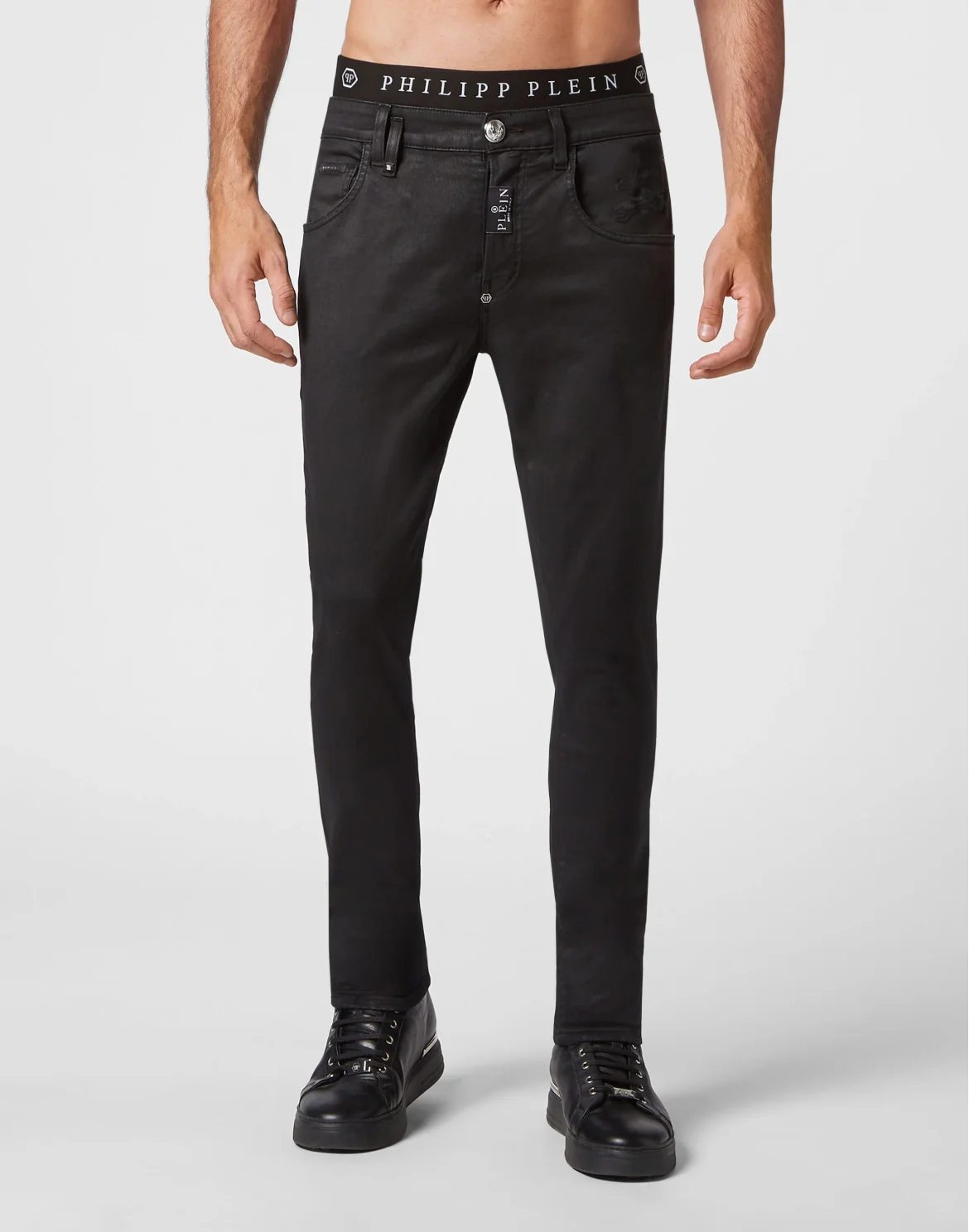 Denim Trousers Skinny Fit Skull, цвет: Черный