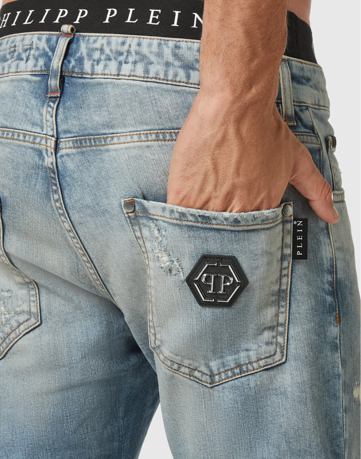 Denim Trousers Super Straight Cut Premium Hexagon, цвет: Синий