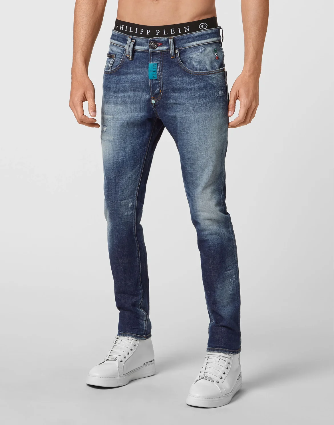 Denim Trousers Skinny Fit Hexagon, цвет: Синий