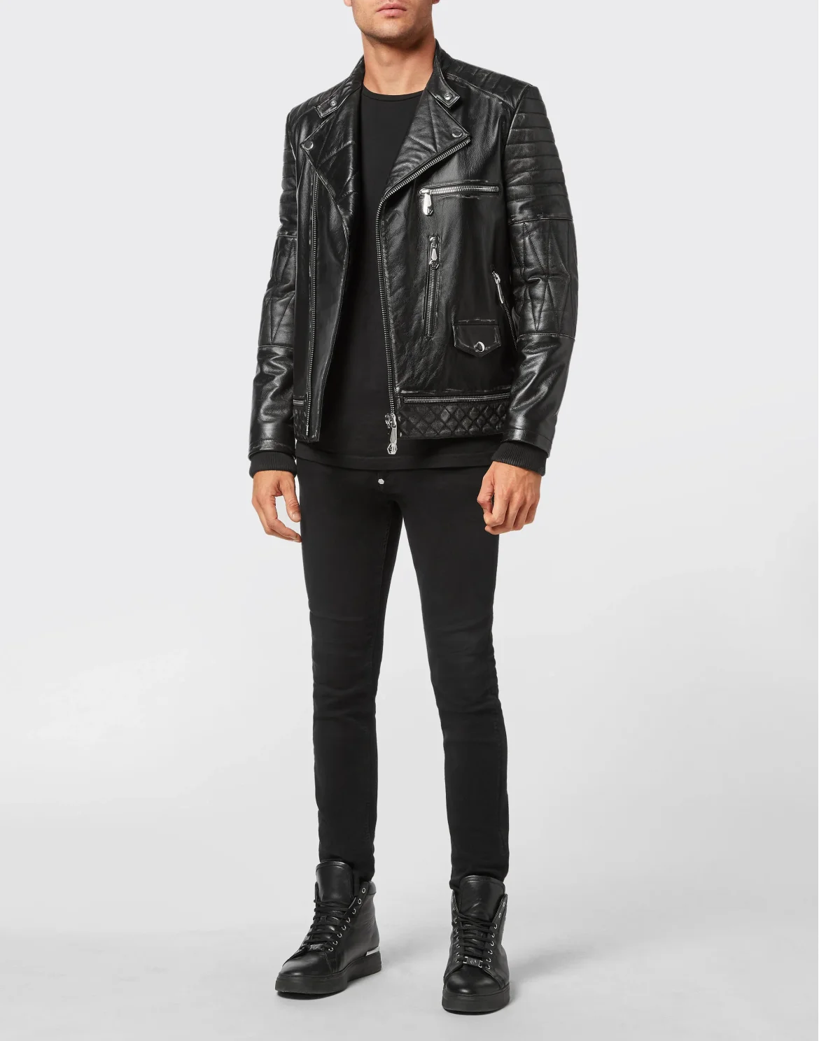 Leather Biker Jacket, цвет: Черный