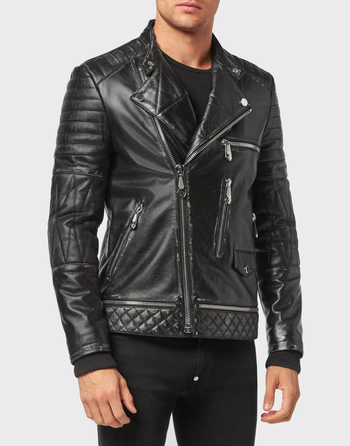 Leather Biker Jacket, цвет: Черный