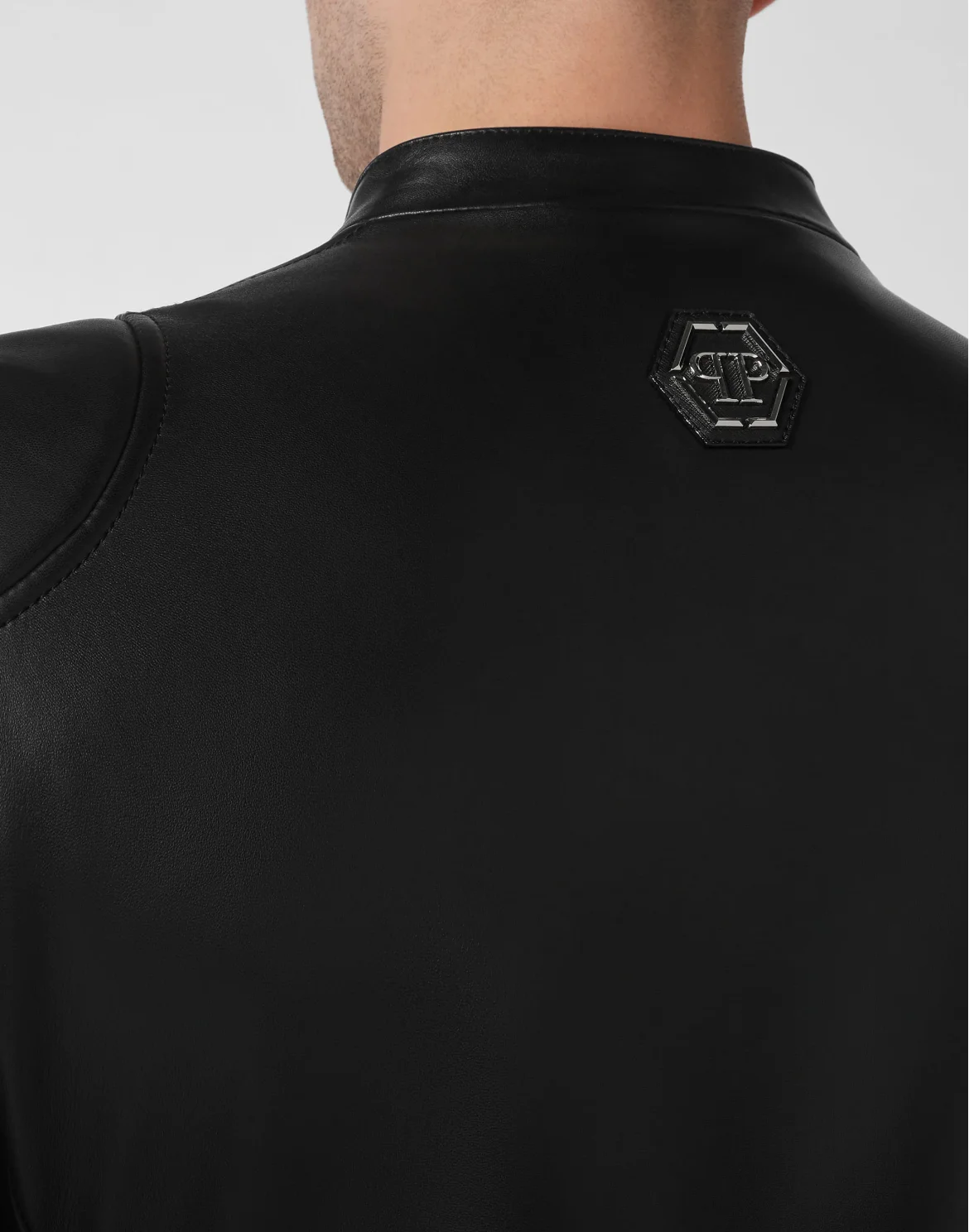 Slim Fit Leather Jacket, цвет: Черный