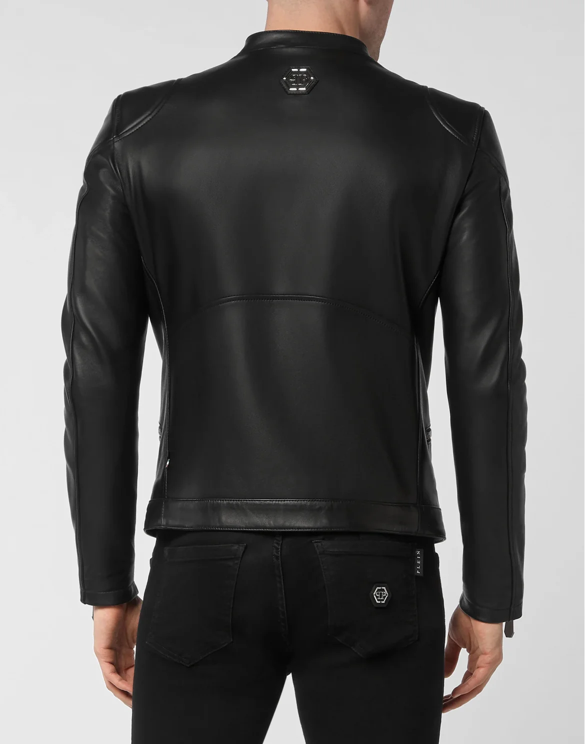 Slim Fit Leather Jacket, цвет: Черный