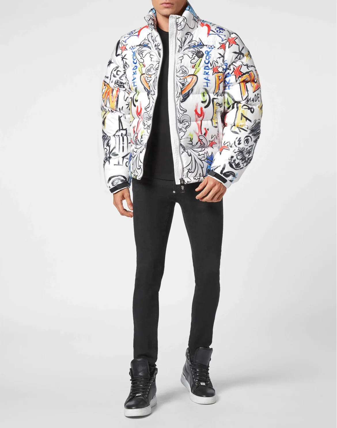 Down Puffer Jacket Skull and Plein, цвет: Белый