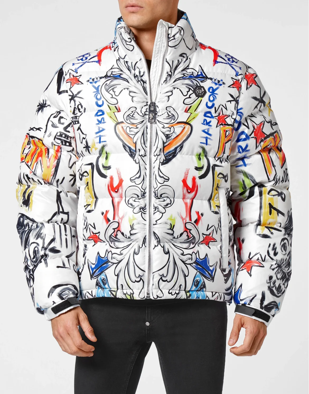 Down Puffer Jacket Skull and Plein, цвет: Белый