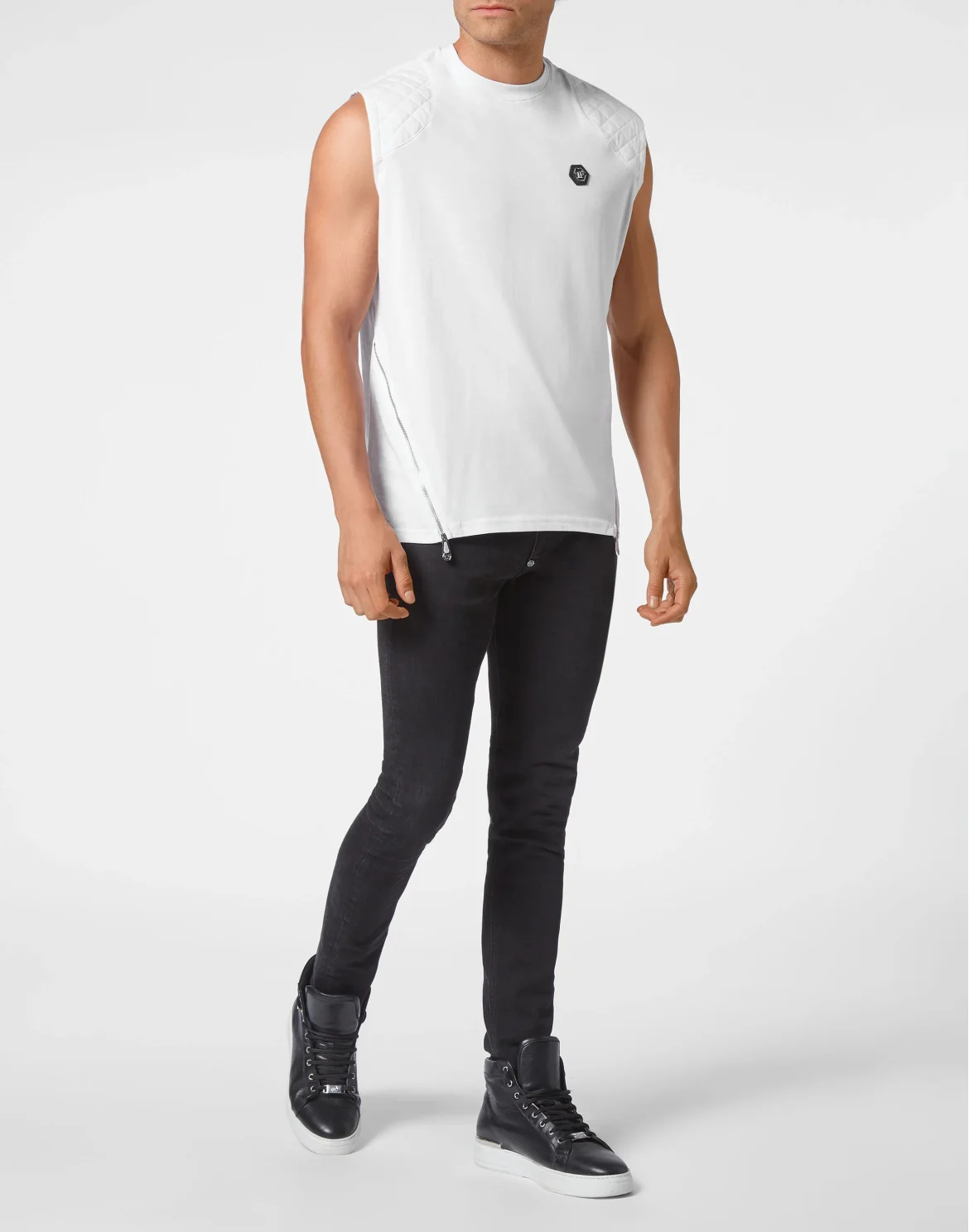 Sleeveless T-shirt Round Neck Hexagon, цвет: Белый