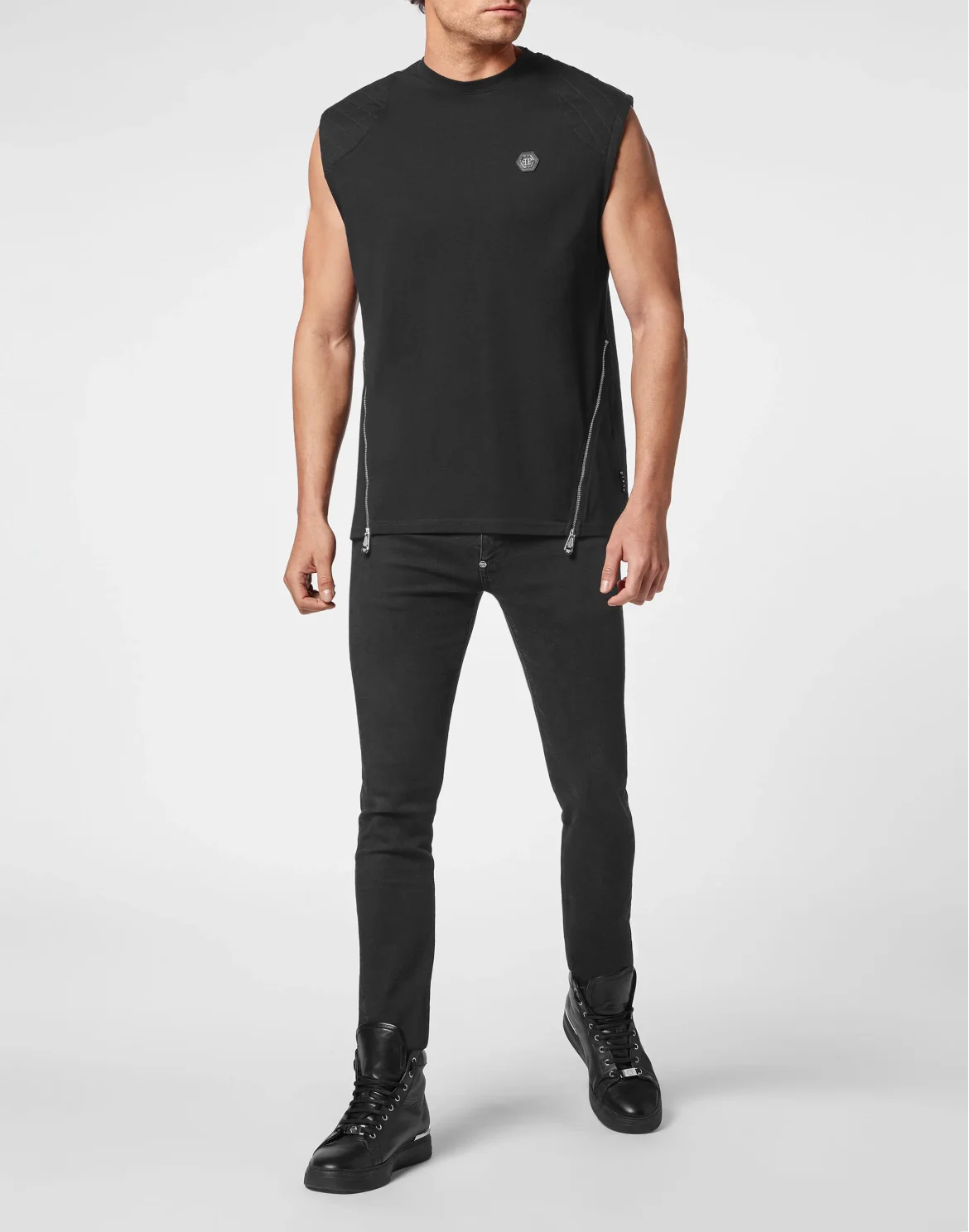 Sleeveless T-shirt Round Neck Hexagon, цвет: Черный