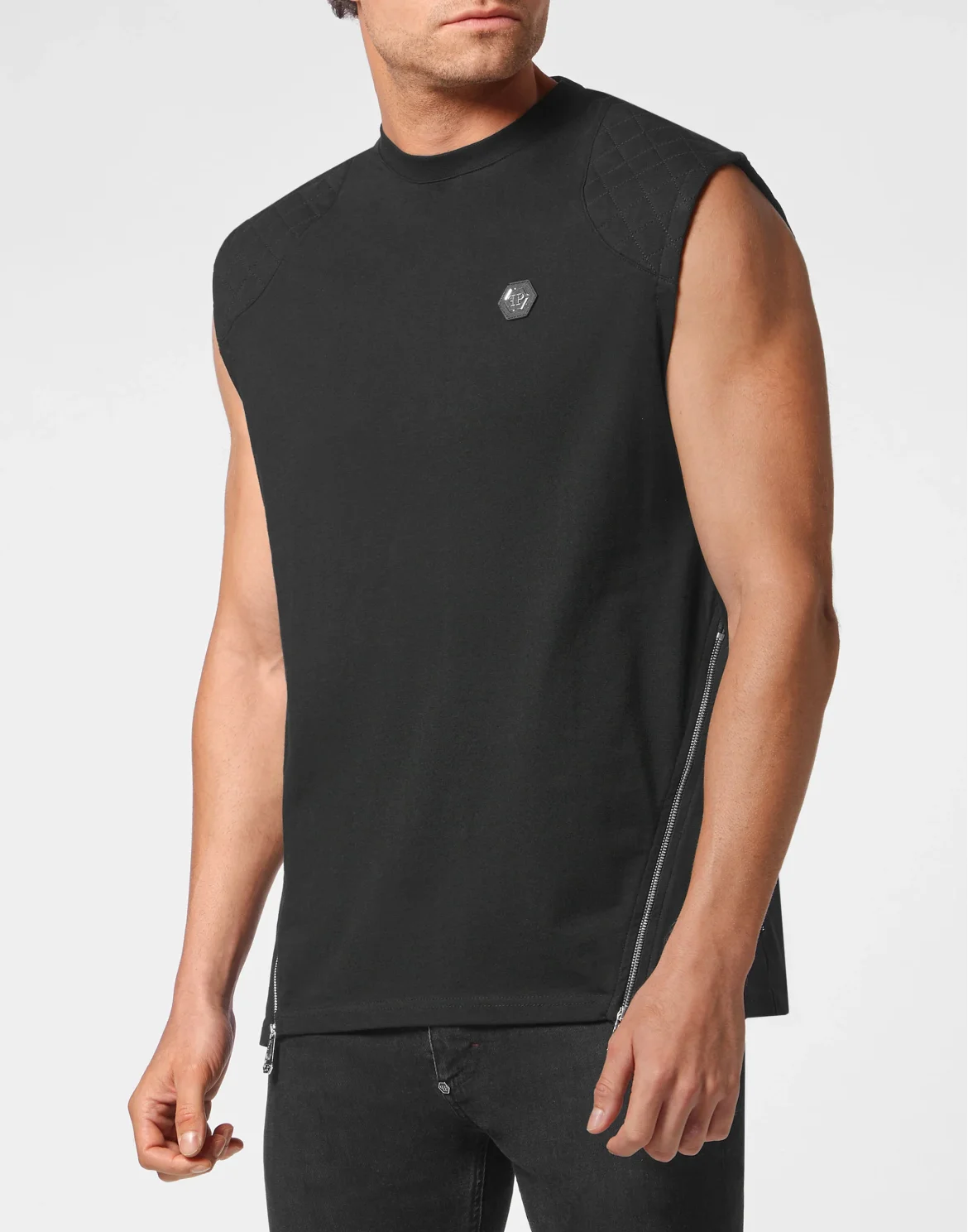 Sleeveless T-shirt Round Neck Hexagon, цвет: Черный