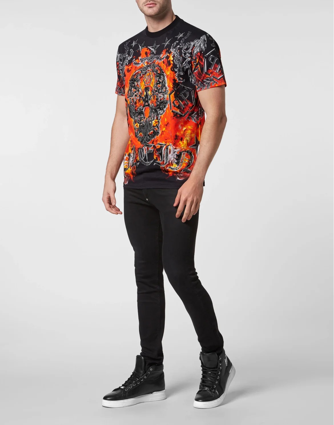 T-shirt Round Neck SS Oversize with Crystals, цвет: Черный