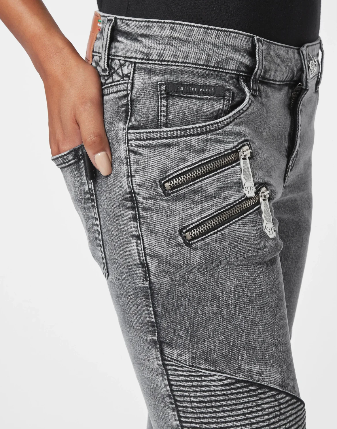 Denim Trousers Low rise Biker, цвет: Серый