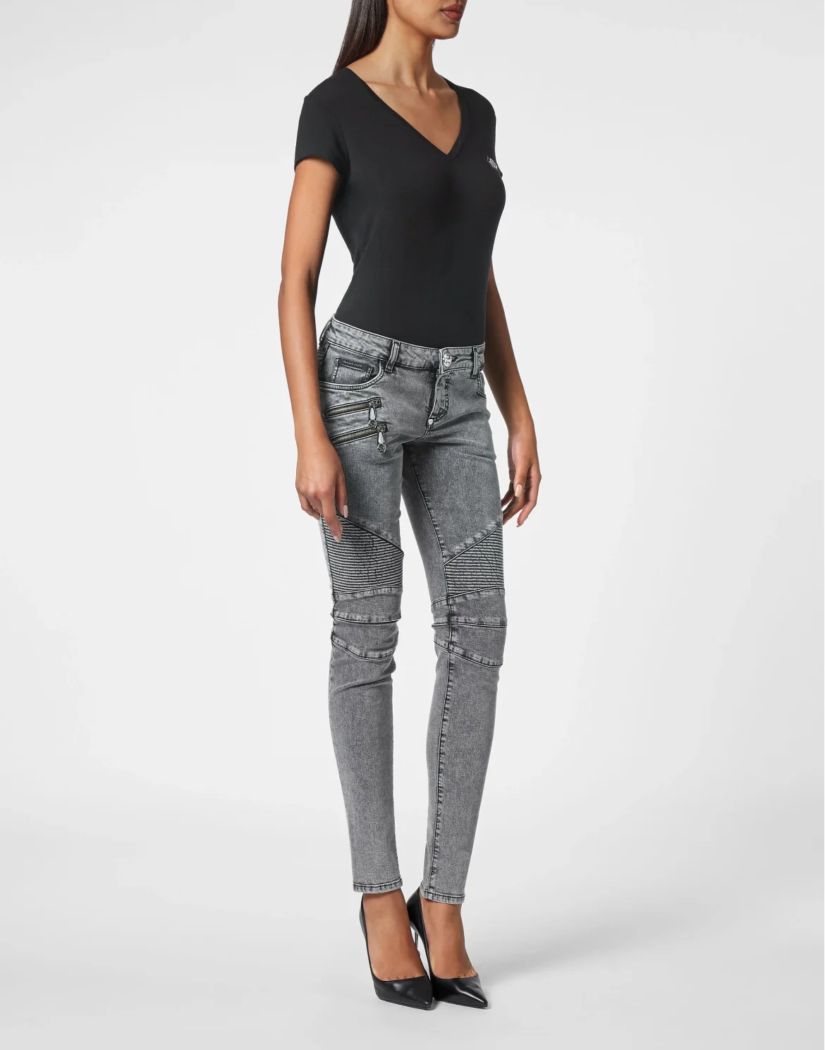 Denim Trousers Low rise Biker, цвет: Серый