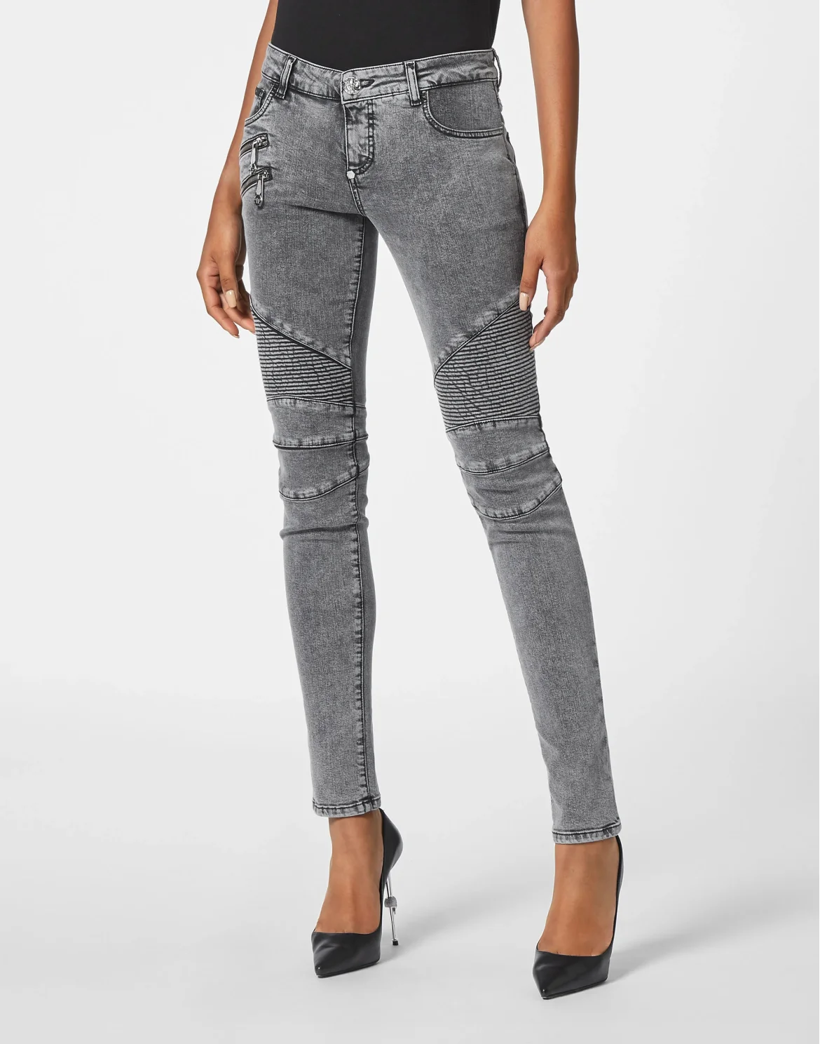 Denim Trousers Low rise Biker, цвет: Серый