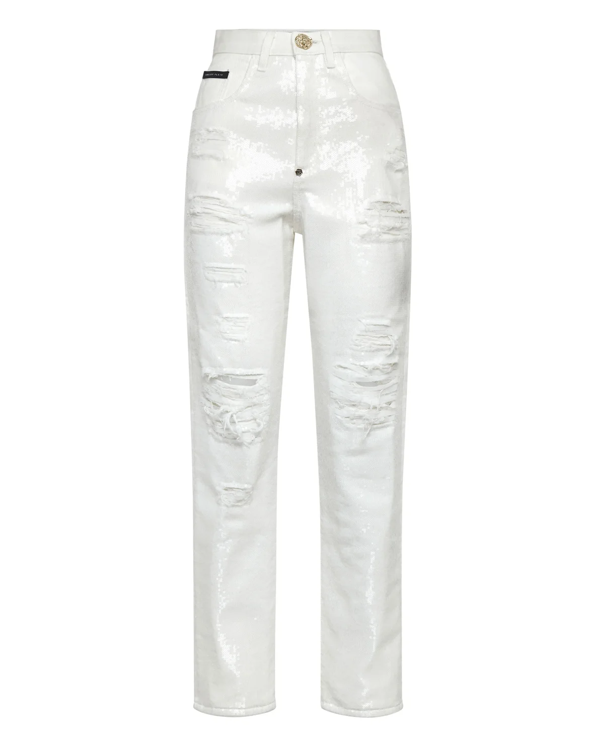 Denim Trousers Mom fit with Crystals, цвет: Белый