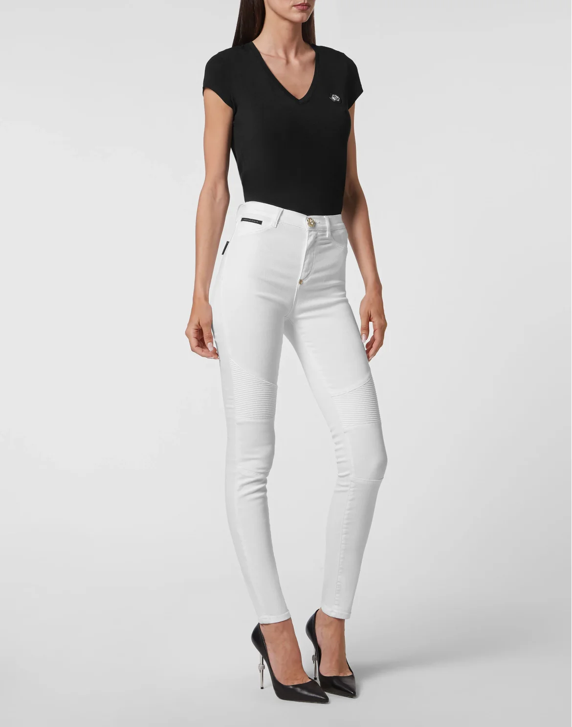 Denim Trousers High Waist Biker, цвет: Белый
