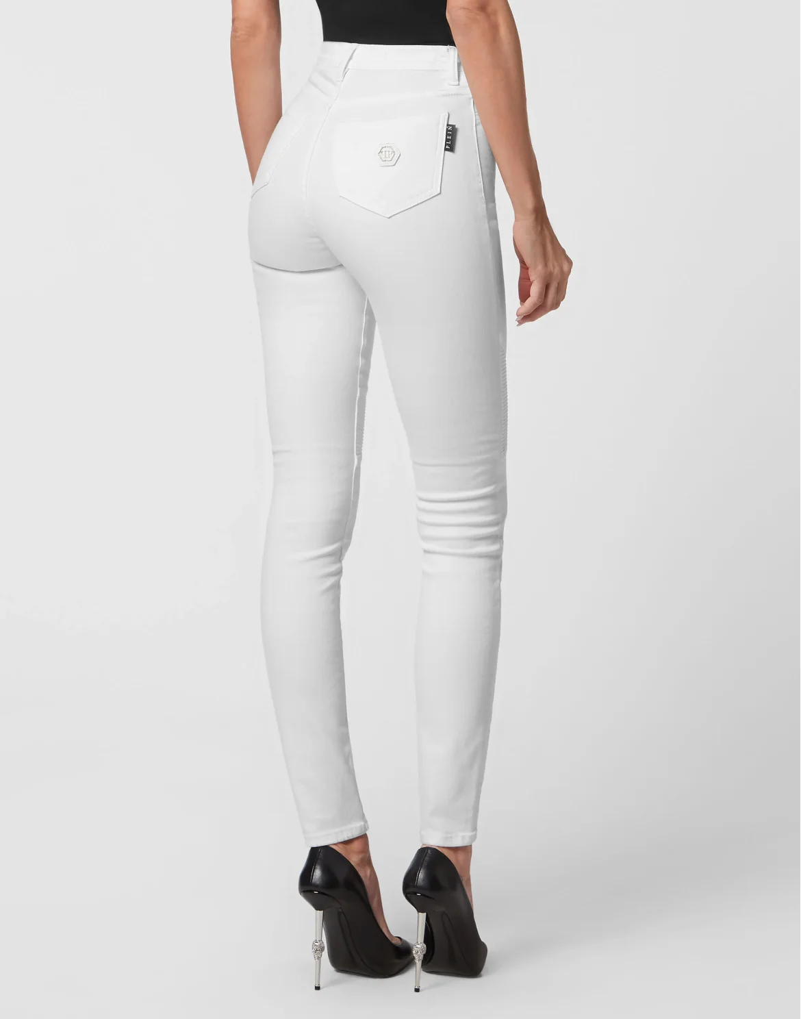 Denim Trousers High Waist Biker, цвет: Белый