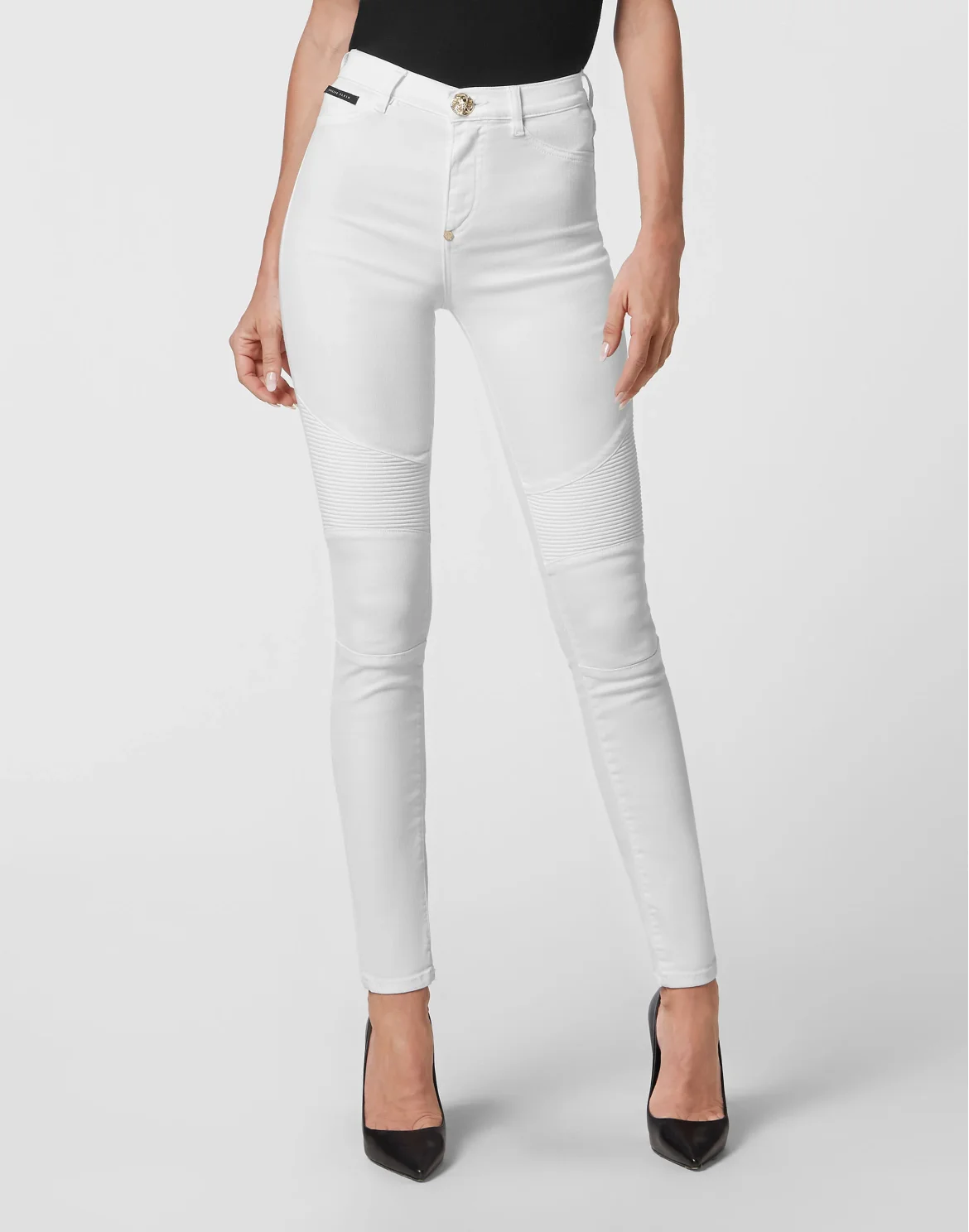 Denim Trousers High Waist Biker, цвет: Белый