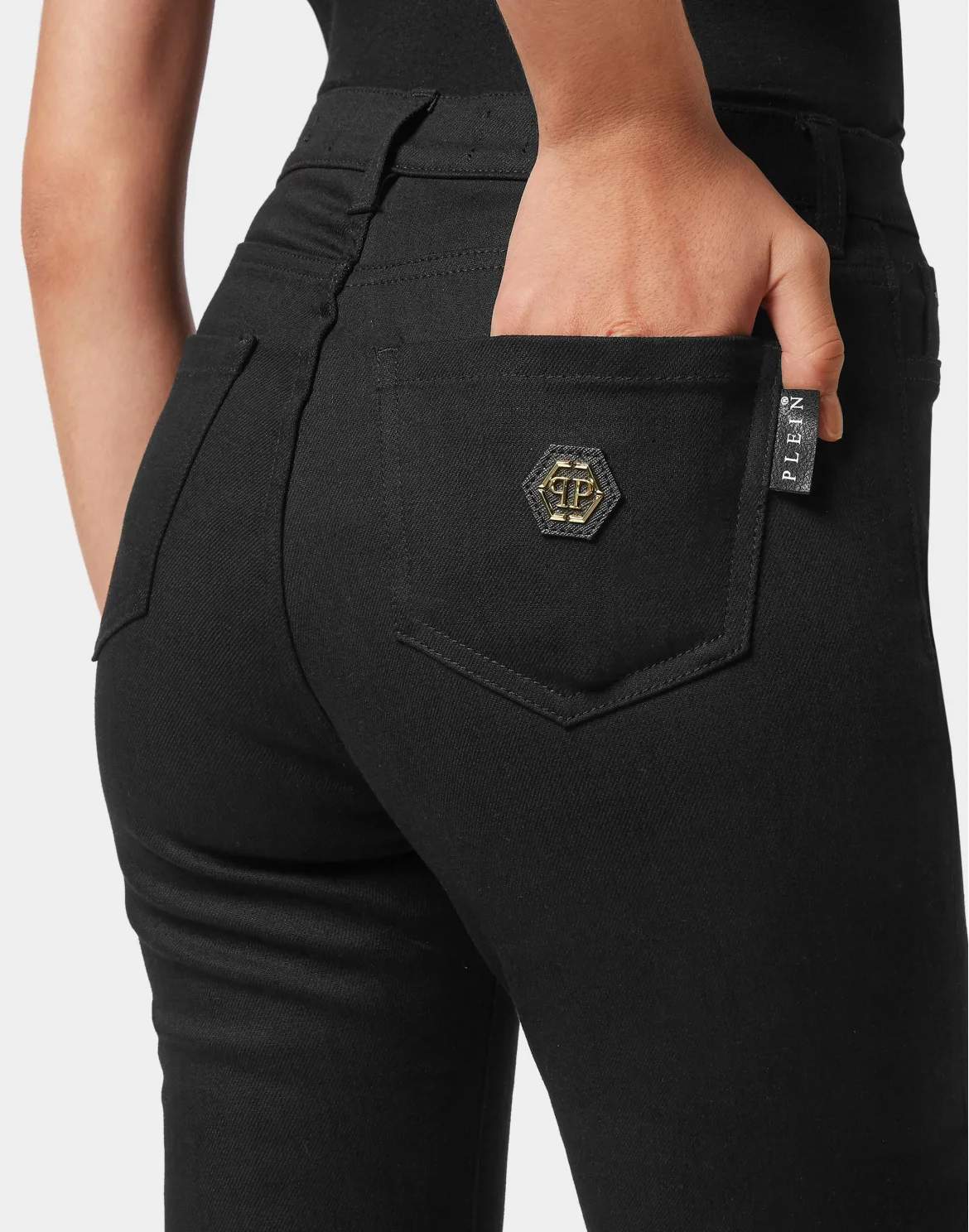 Denim Trousers High Waist Biker, цвет: Черный