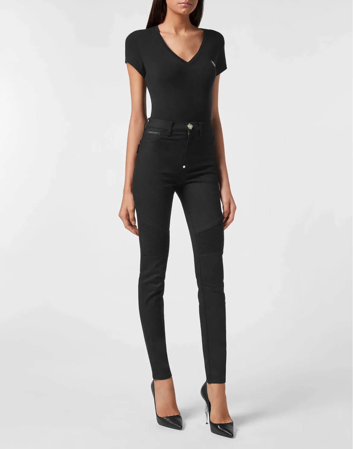 Denim Trousers High Waist Biker, цвет: Черный