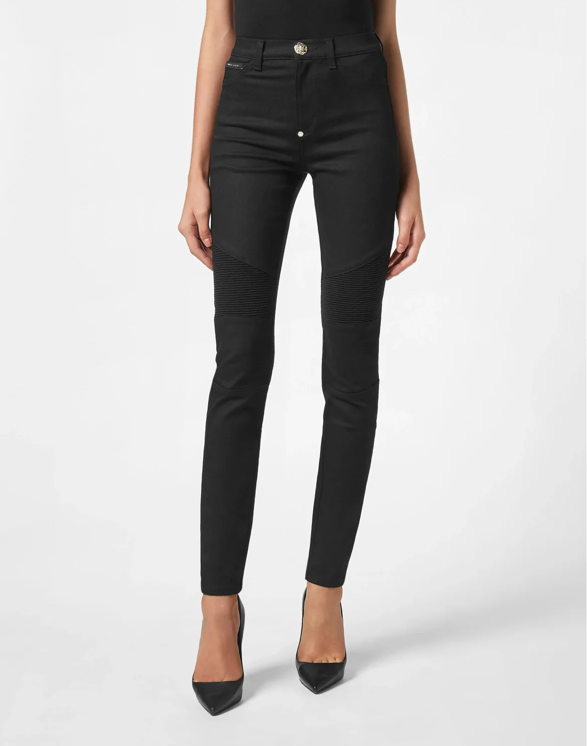 Denim Trousers High Waist Biker, цвет: Черный