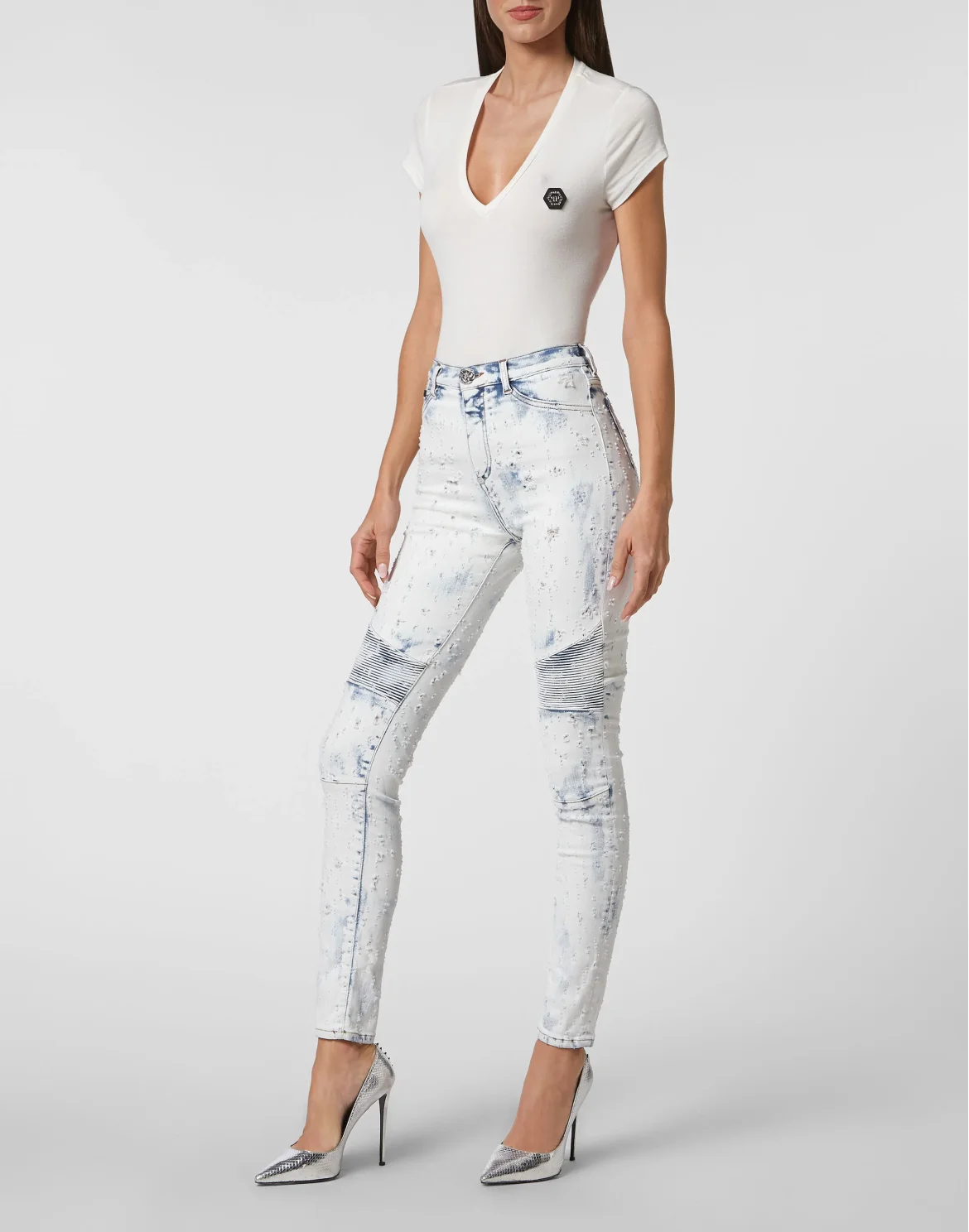 Denim Trousers High Waist Biker, цвет: Синий