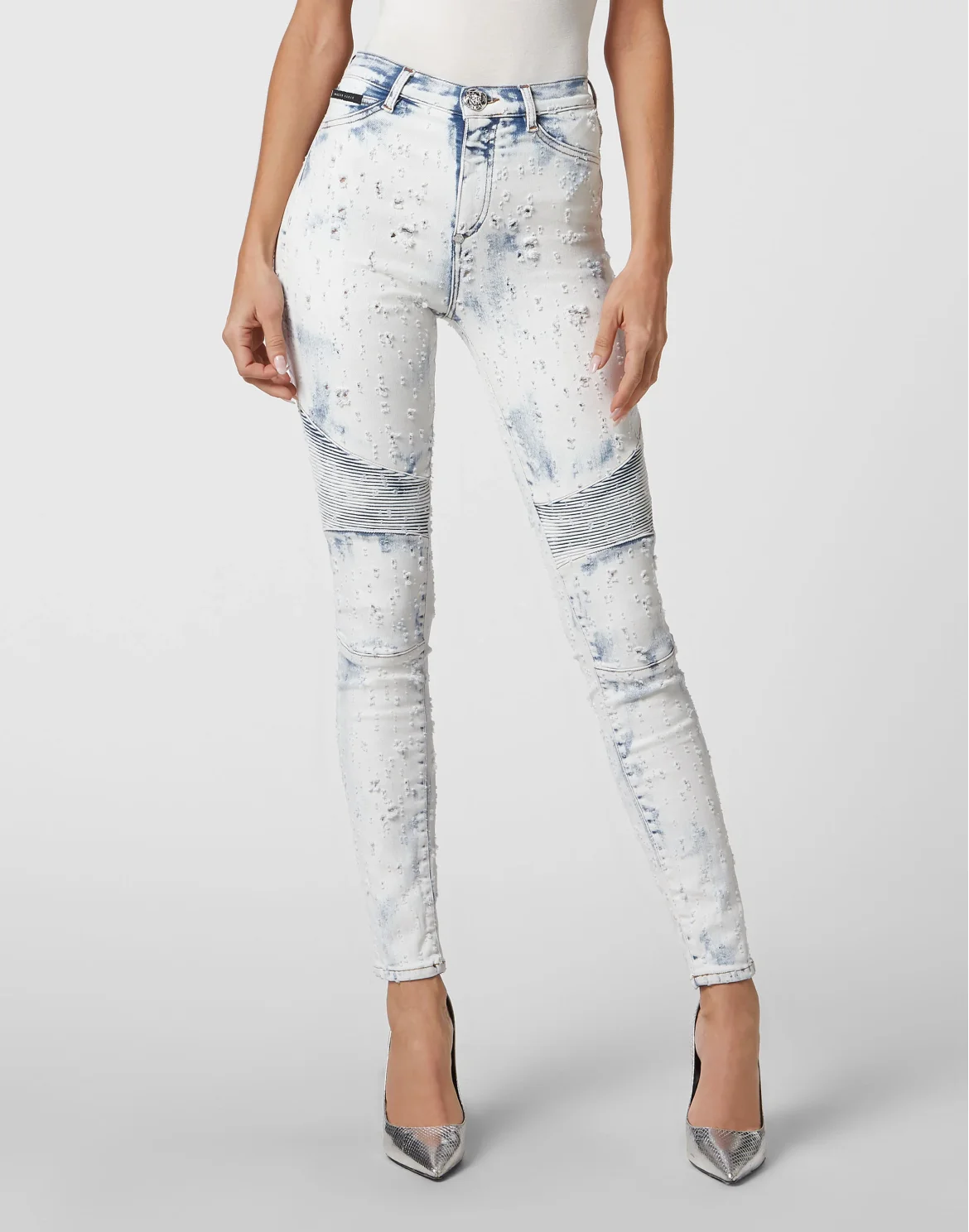 Denim Trousers High Waist Biker, цвет: Синий