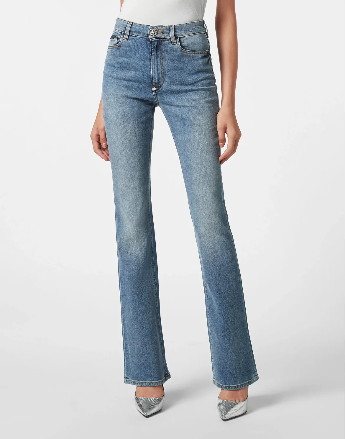 Denim High wasted flare Trousers, цвет: Синий