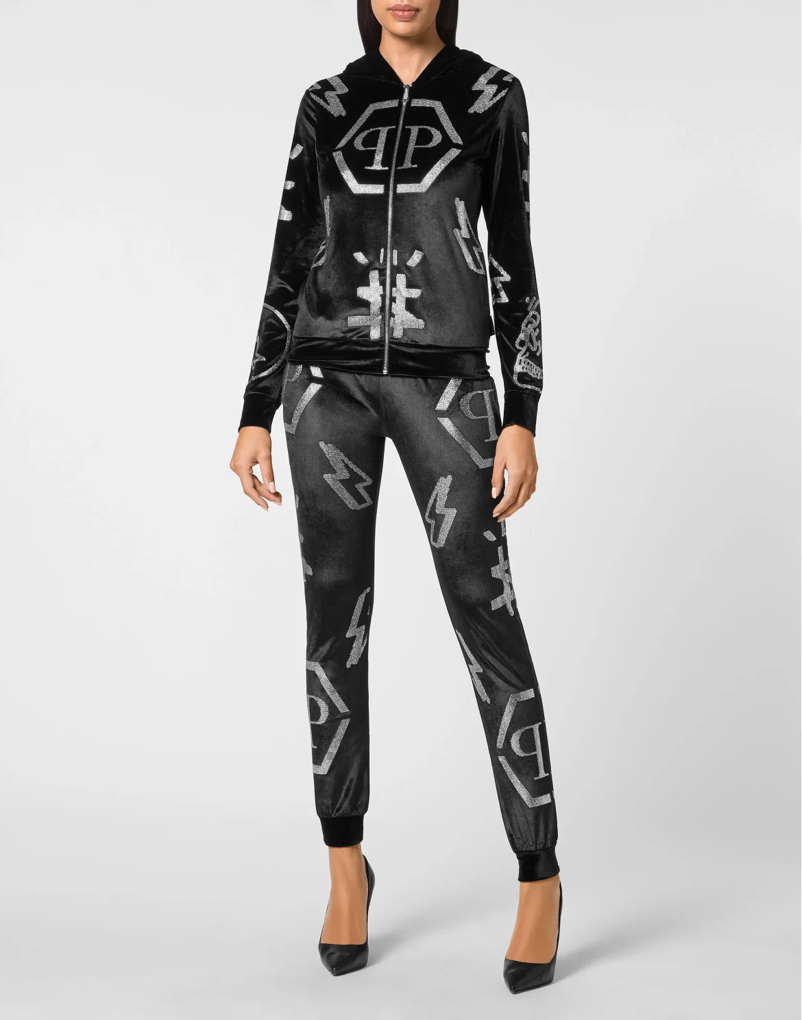 Tracksuit Hoodie/Trousers Monogram  with Crystals, цвет: Черный