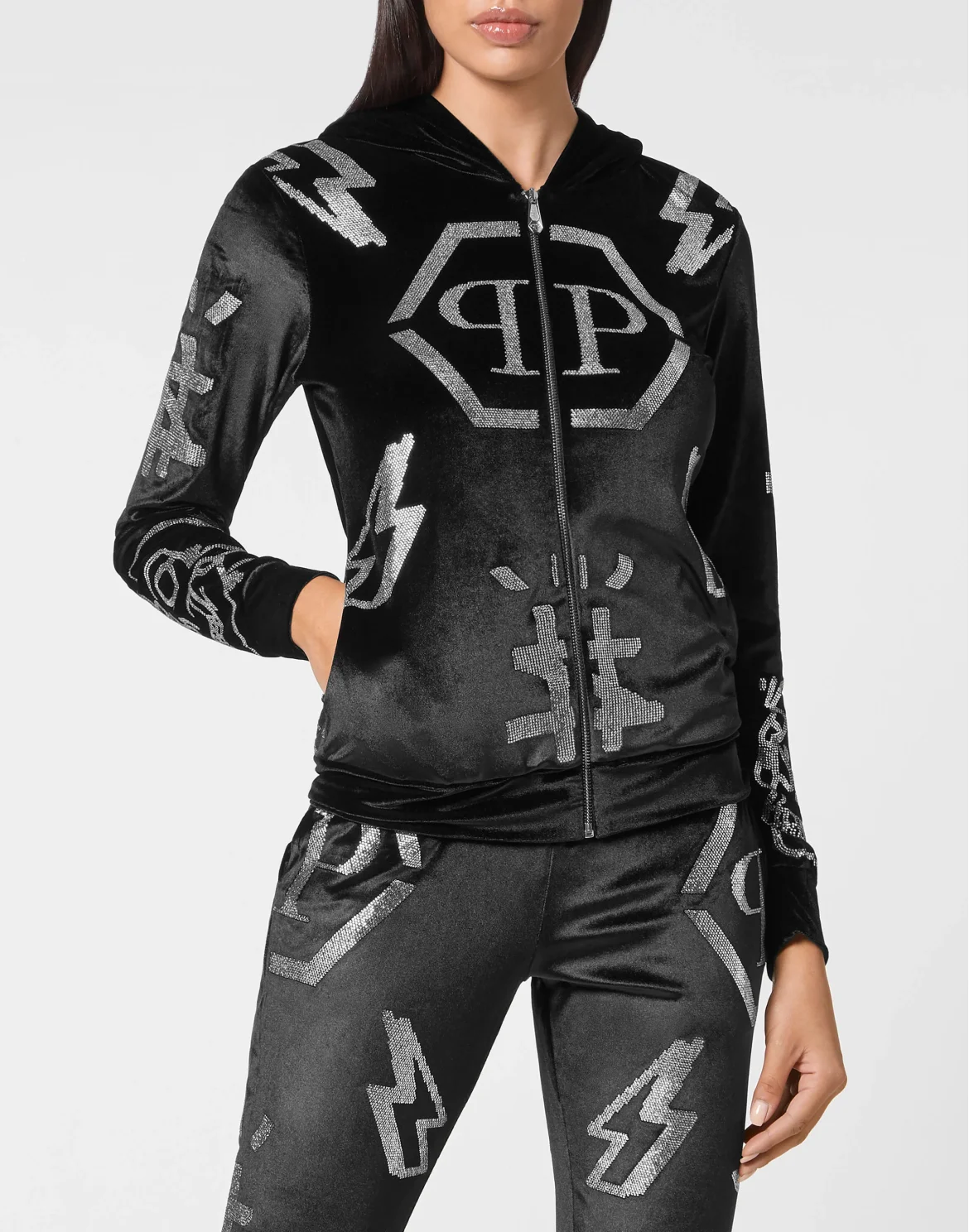Tracksuit Hoodie/Trousers Monogram  with Crystals, цвет: Черный