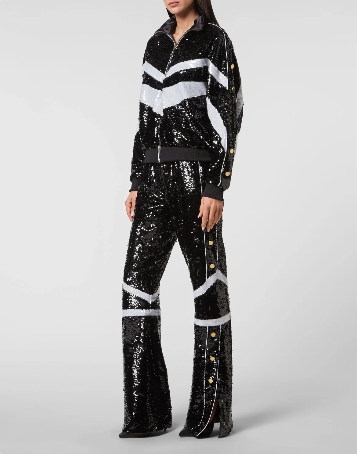 Top/Trousers Tracksuit  with Crystals, цвет: Черный