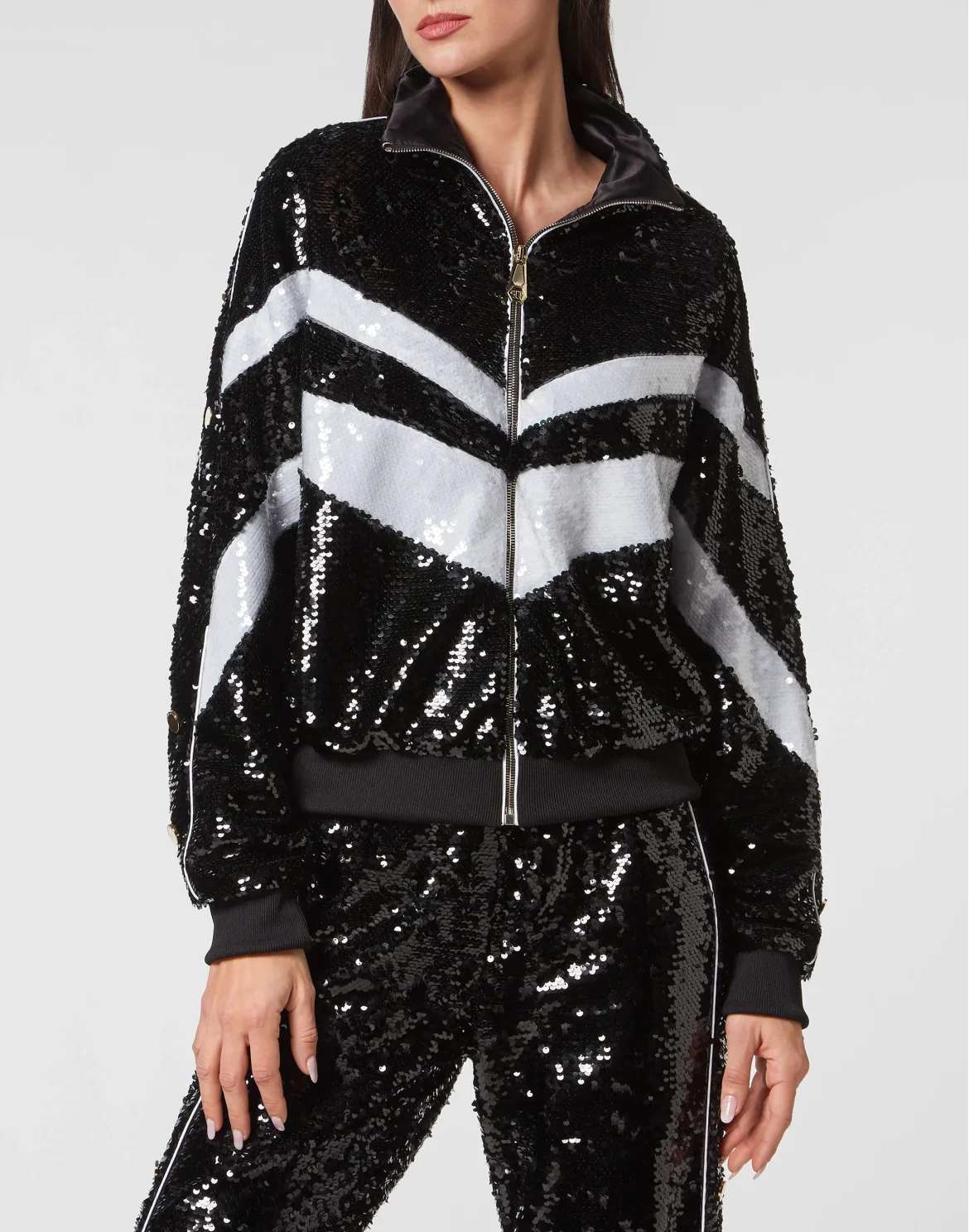 Top/Trousers Tracksuit  with Crystals, цвет: Черный