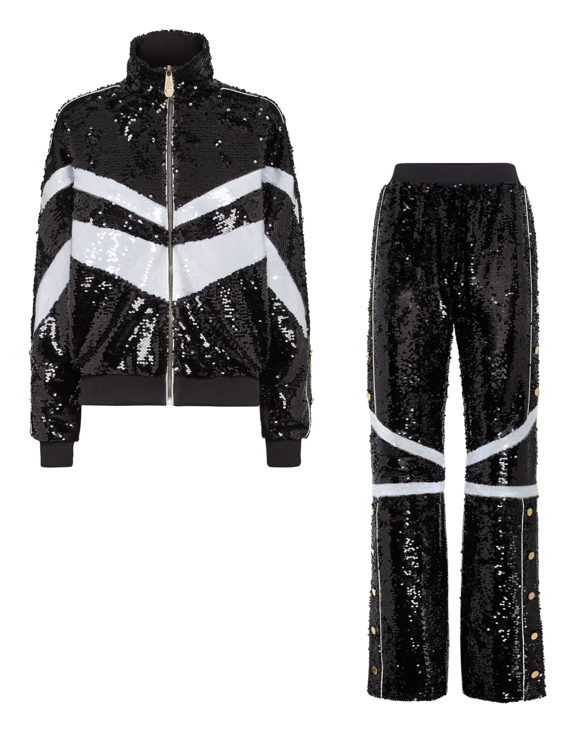 Top/Trousers Tracksuit  with Crystals, цвет: Черный