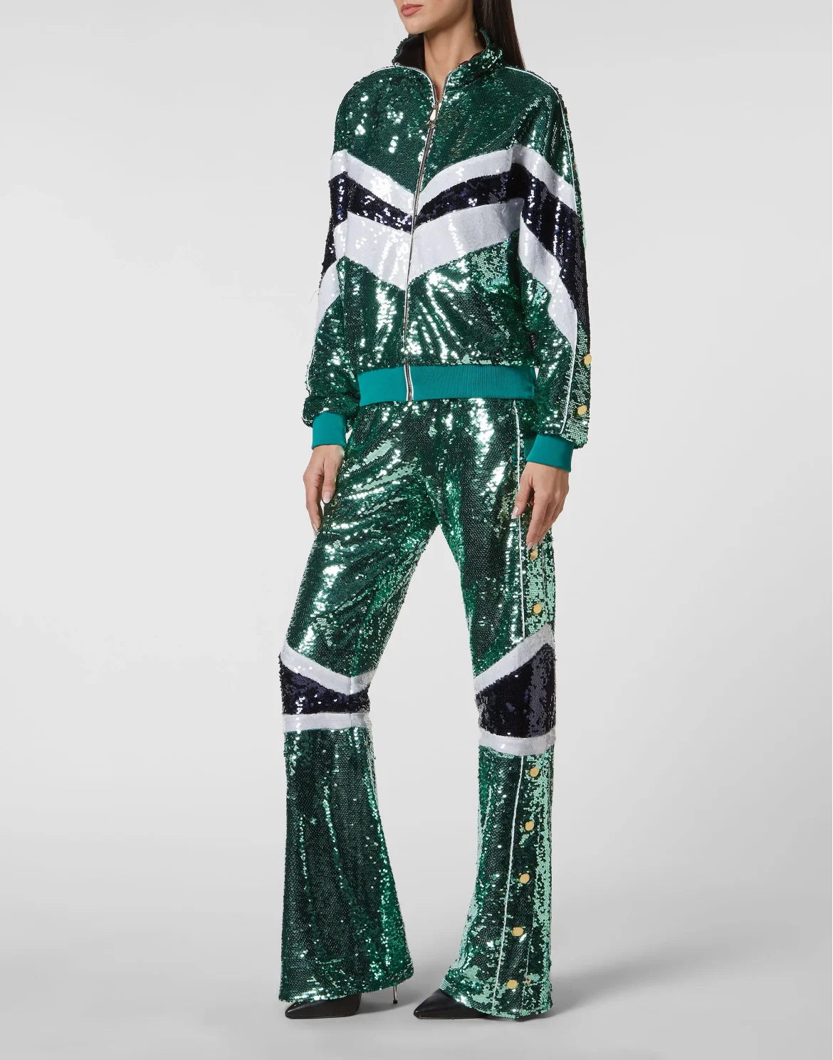 Top/Trousers Tracksuit  with Crystals, цвет: Зеленый