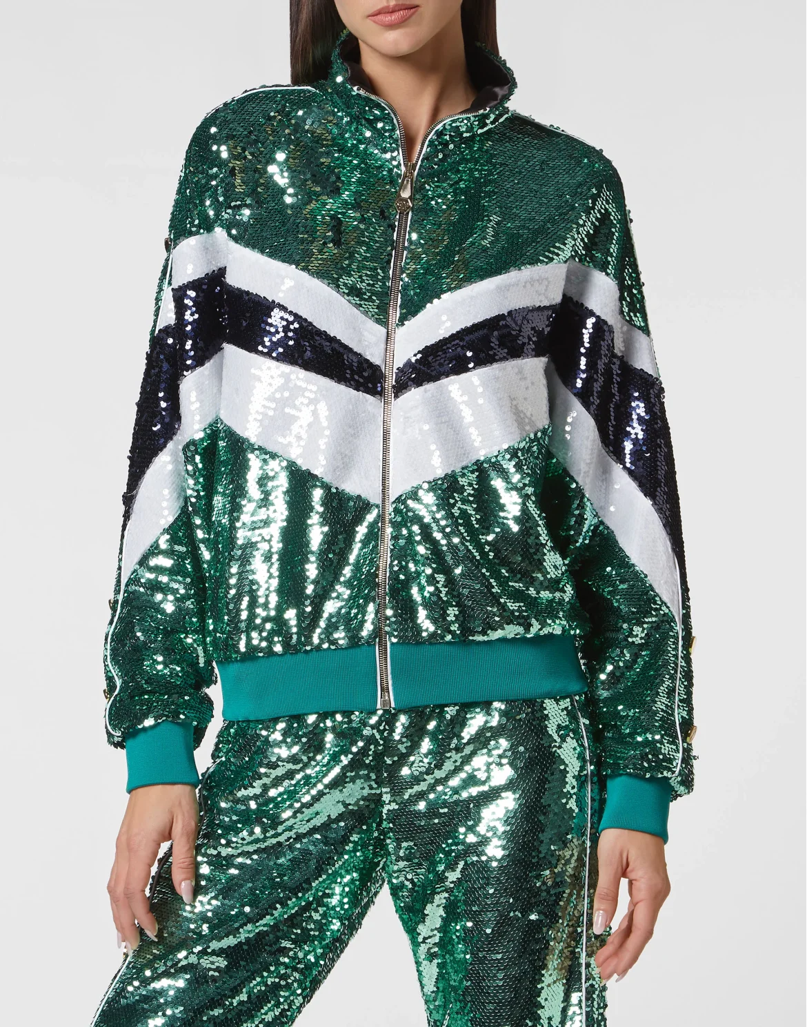 Top/Trousers Tracksuit  with Crystals, цвет: Зеленый