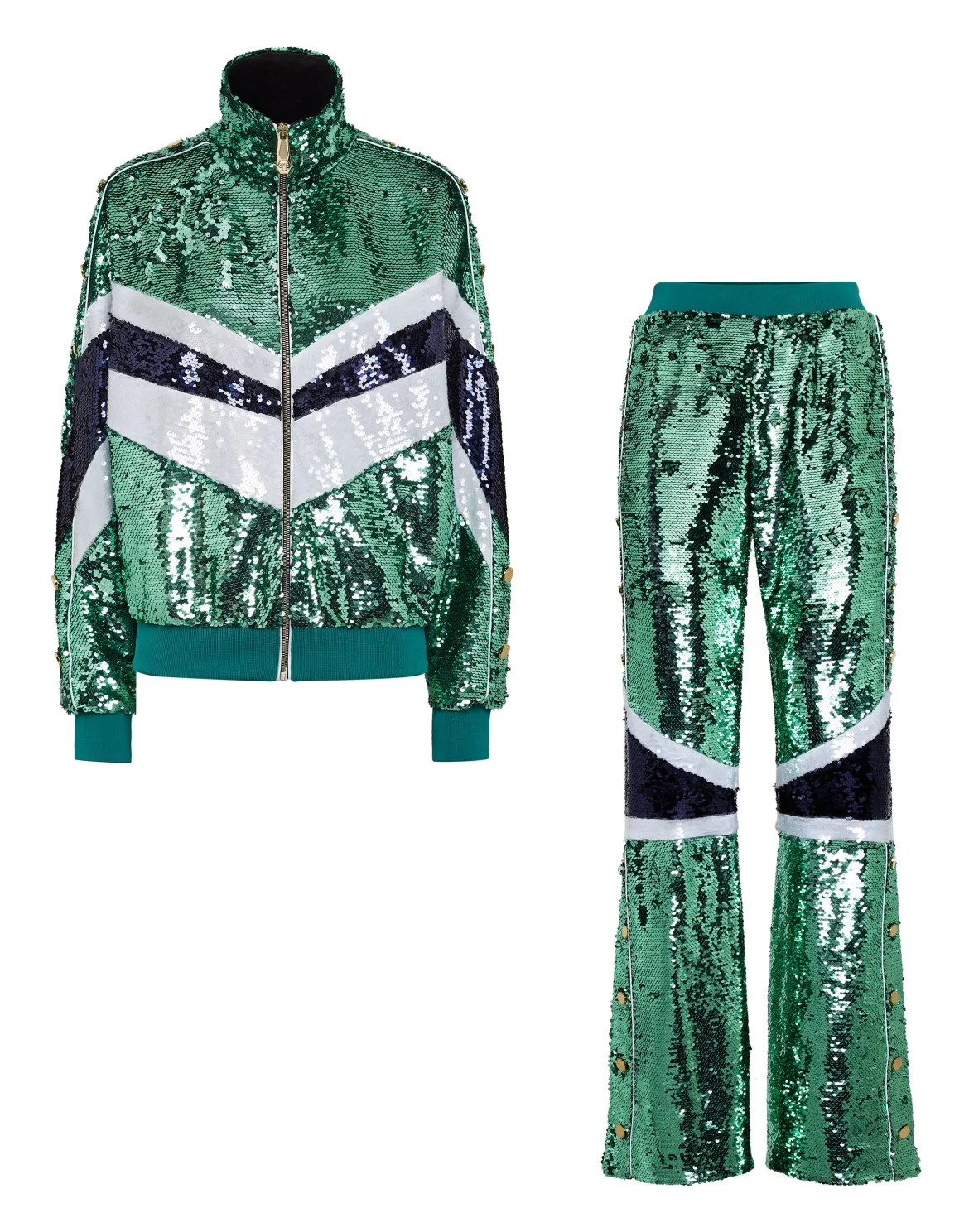 Top/Trousers Tracksuit  with Crystals, цвет: Зеленый