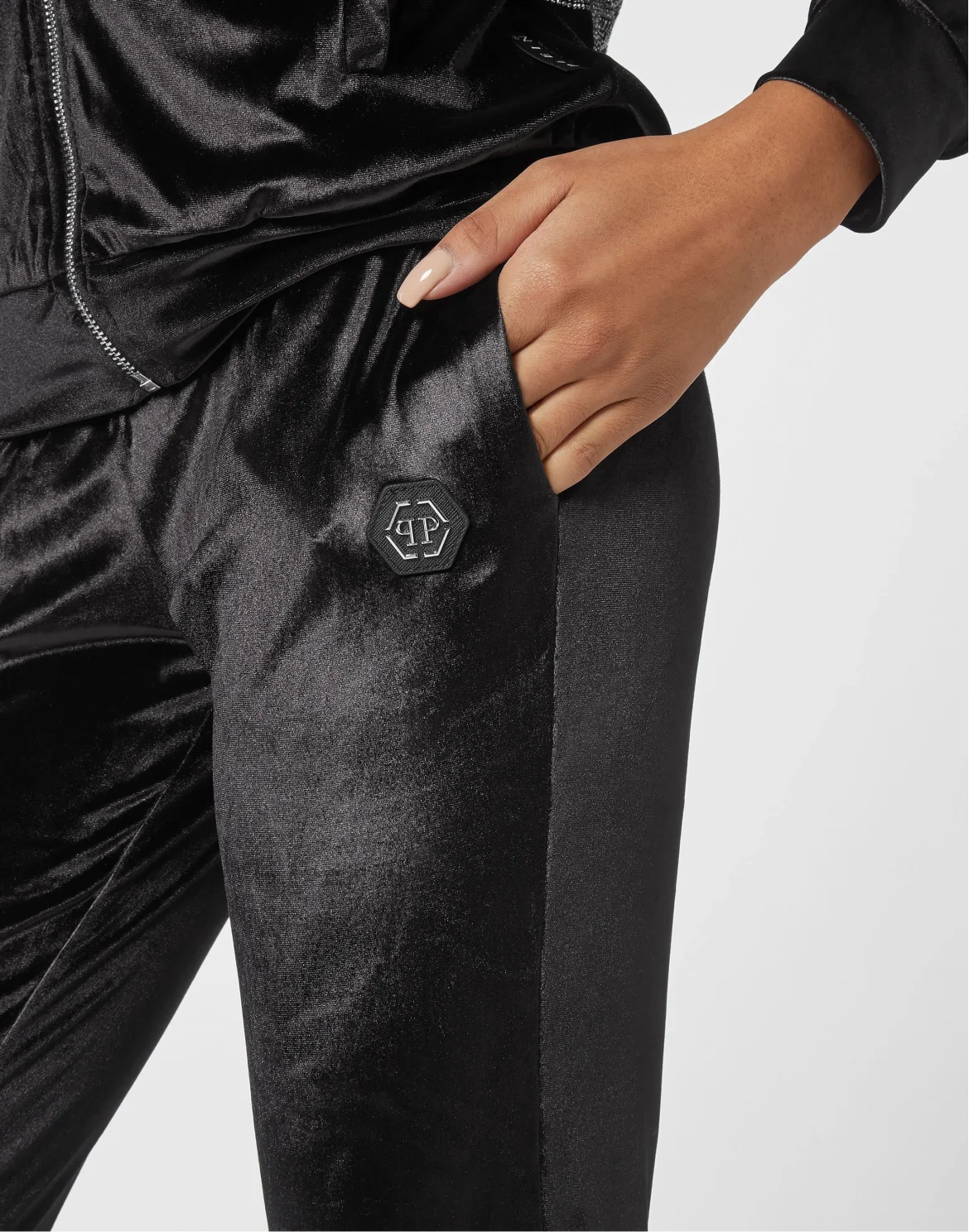 Velvet Jogging tracksuit:Top/Trousers Skull strass, цвет: Черный
