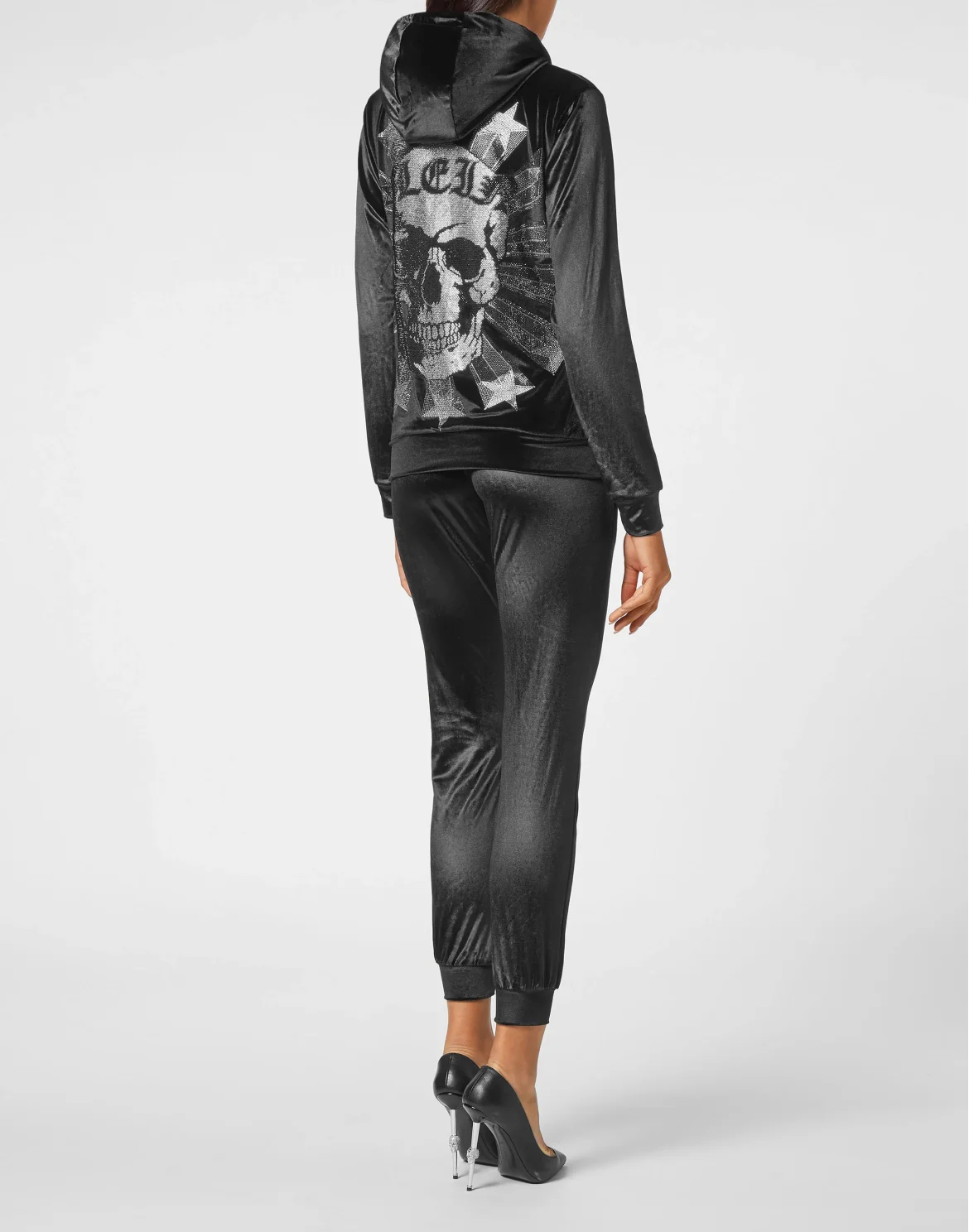 Velvet Jogging tracksuit:Top/Trousers Skull strass, цвет: Черный