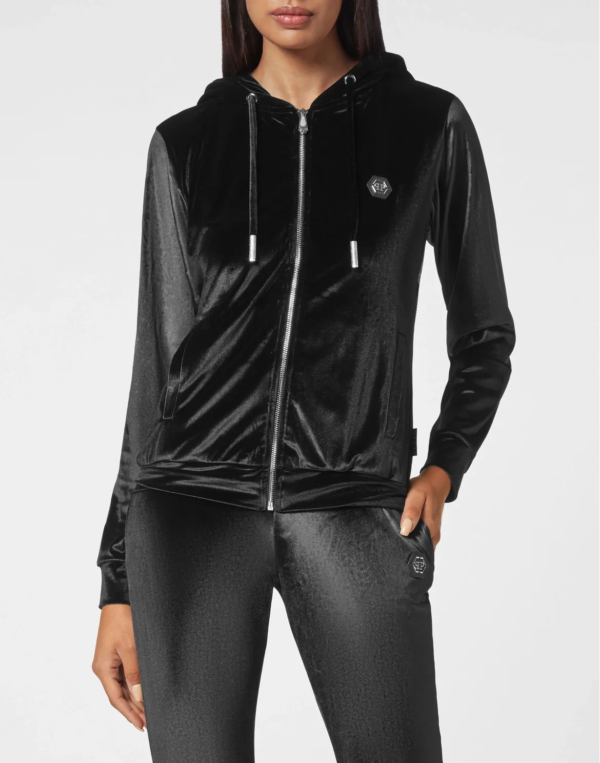 Velvet Jogging tracksuit:Top/Trousers Skull strass, цвет: Черный