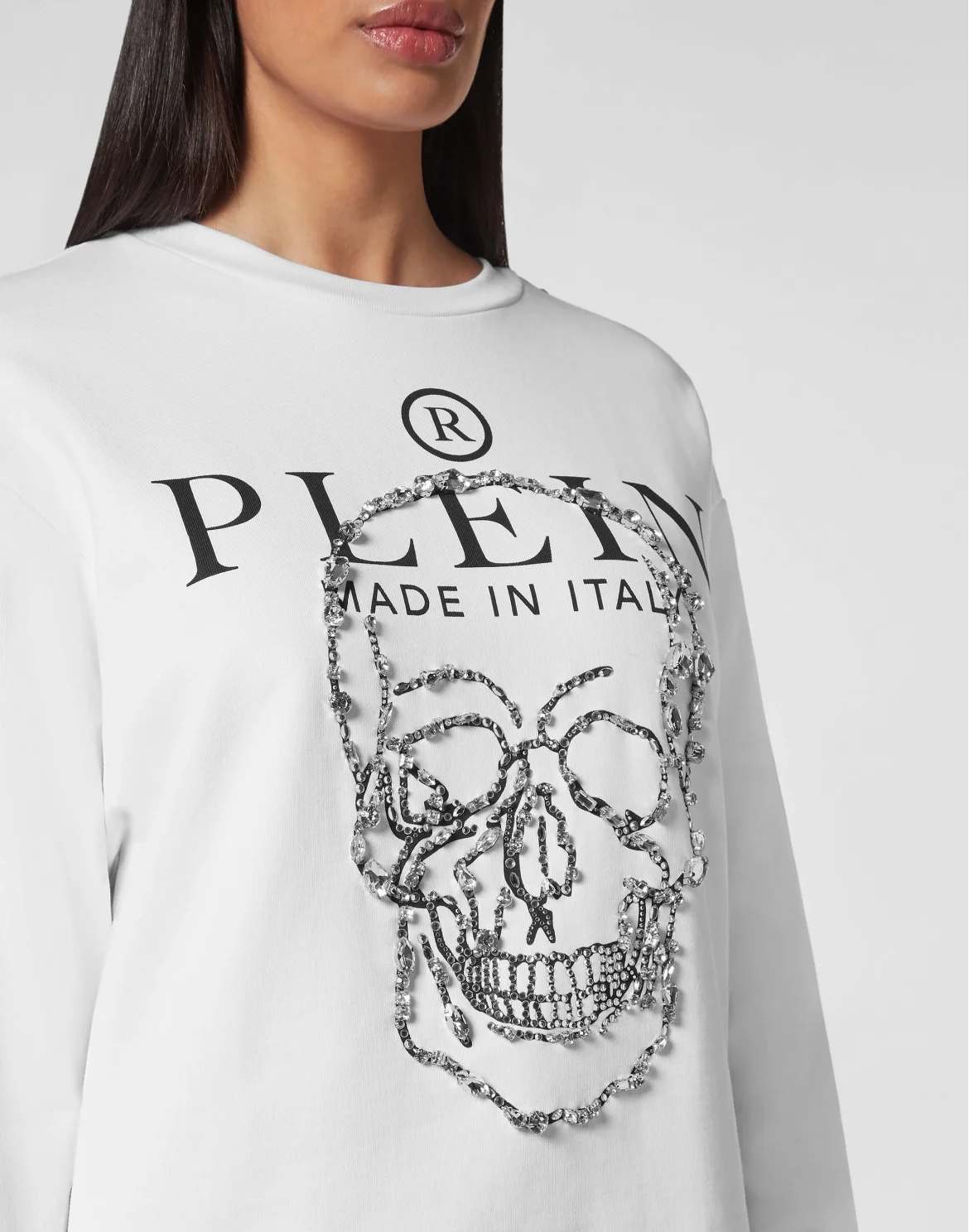 Sweatshirt LS Crystal Skull with Crystals, цвет: Белый