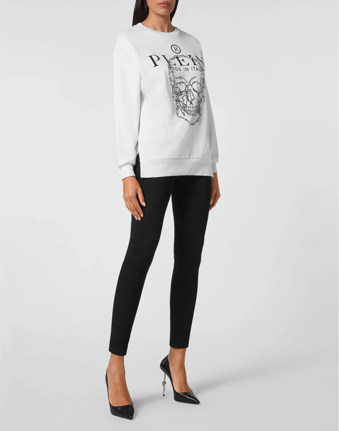 Sweatshirt LS Crystal Skull with Crystals, цвет: Белый
