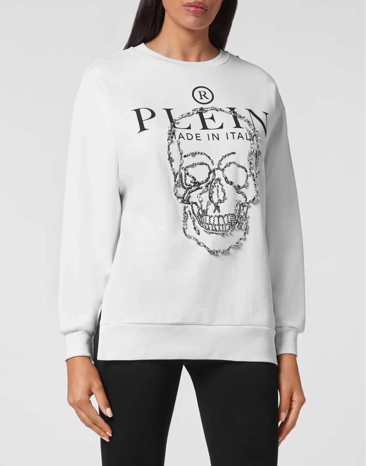 Sweatshirt LS Crystal Skull with Crystals, цвет: Белый