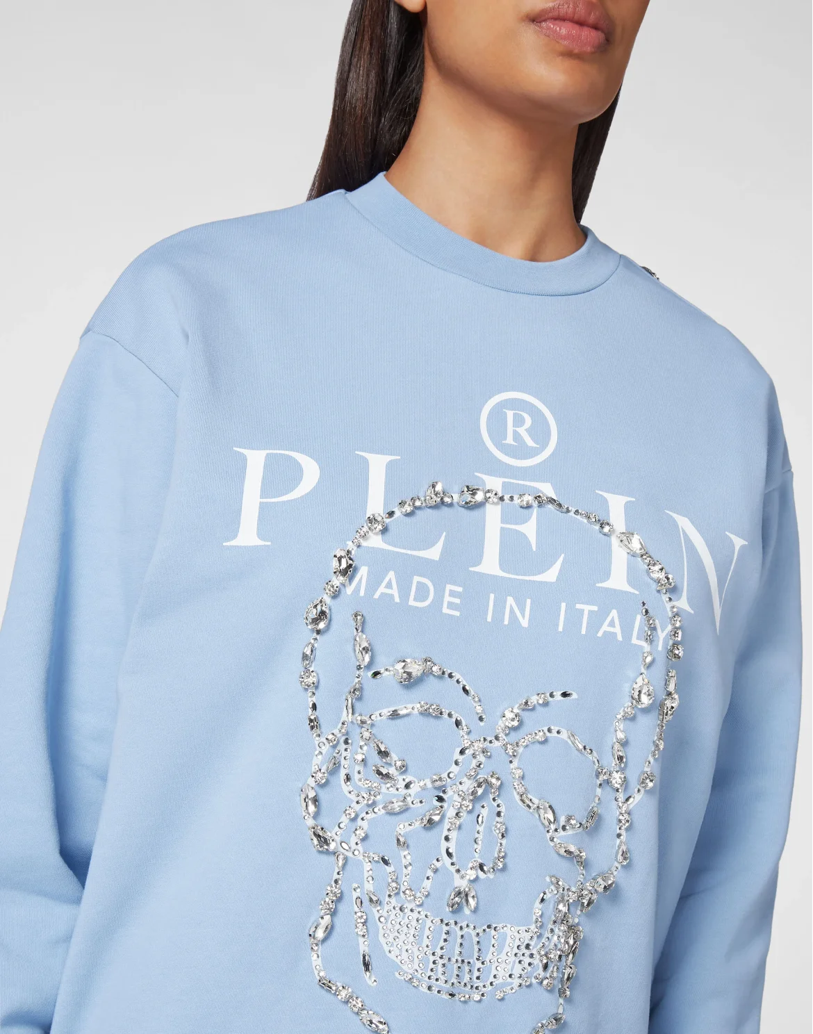 Sweatshirt LS Crystal Skull with Crystals, цвет: Голубой