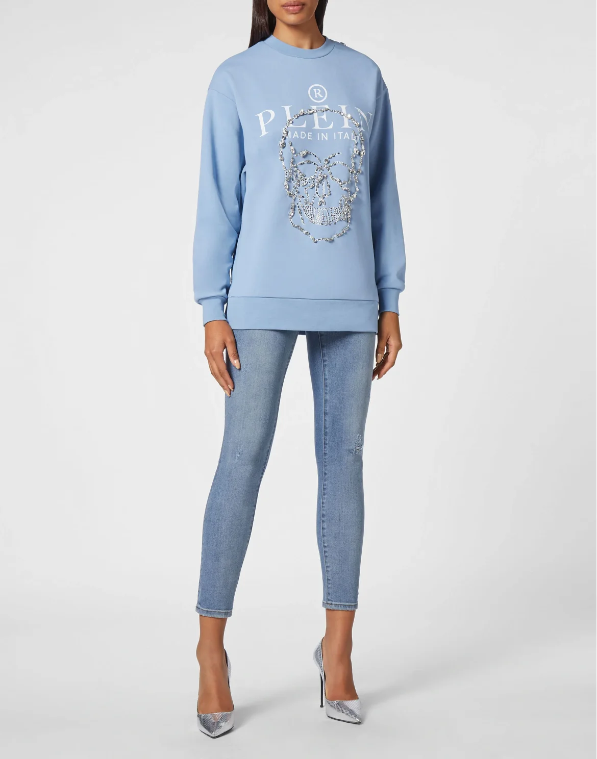 Sweatshirt LS Crystal Skull with Crystals, цвет: Голубой